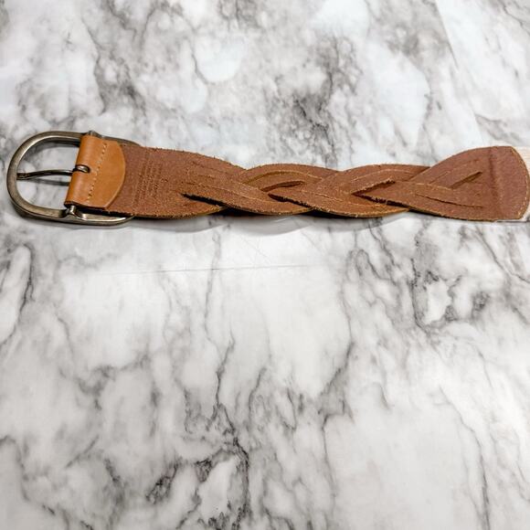 Y2K Braided Leather Brown Size Small Big Metal Buckle Elastic Stretch Back - Picture 5 of 9